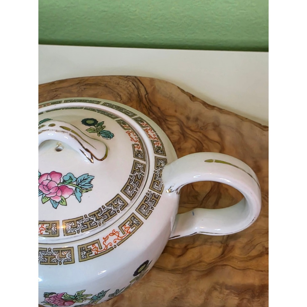 Vintage John Maddock Indian Tree Teapot England 1930s Floral Ironstone Gold Trim - Picture 5 of 16